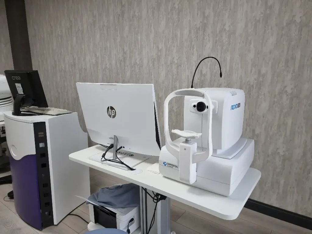 Modern eye examination devices at the clinic
